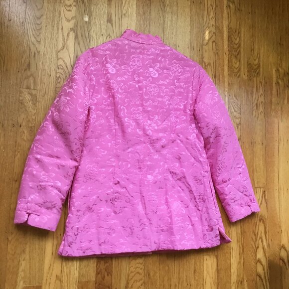 Dynasty Pink Quilted Puffer Asian Silk Mandarin Collar Frog Closure Jacket - Picture 2 of 12
